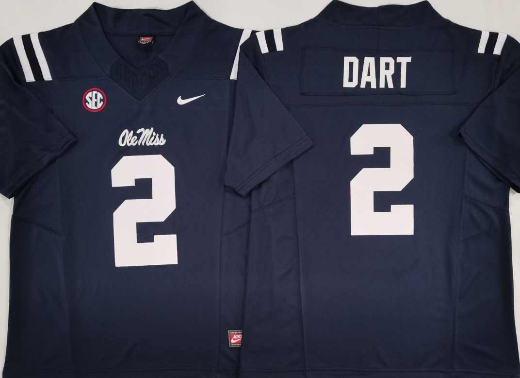 Men Ole Miss Rebels #2 Dart Drak Blue Nike 2025 NCAA Jersey style 1